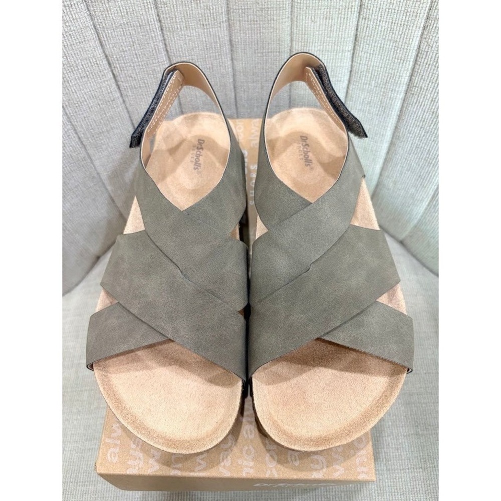 Dr. Scholls Luna Sandal Womens 7 Smoke Grey Crisscross Slingback Platform NEW
